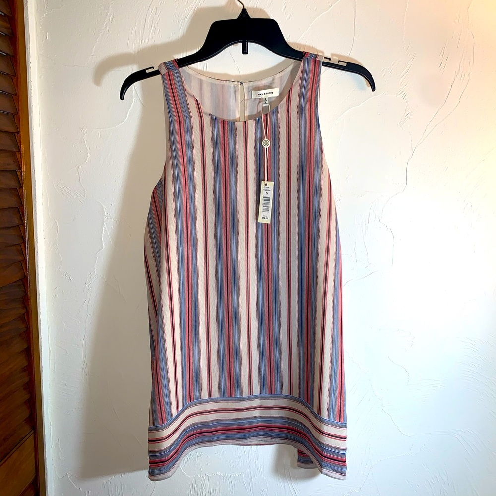 Max Studio Striped Sleeveless Crew Neck Blouse